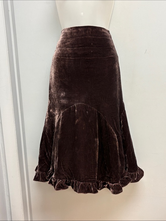 Neely Dresses & Skirts - SOLD IN STORE Neely Brown Silk Blend Velvet Ruffle Hem Midi Skirt M